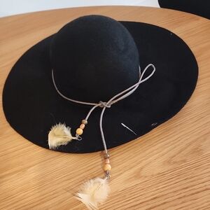 Stunning Peter Grimm Black Wool Felt Brimmed Hat with Feathers